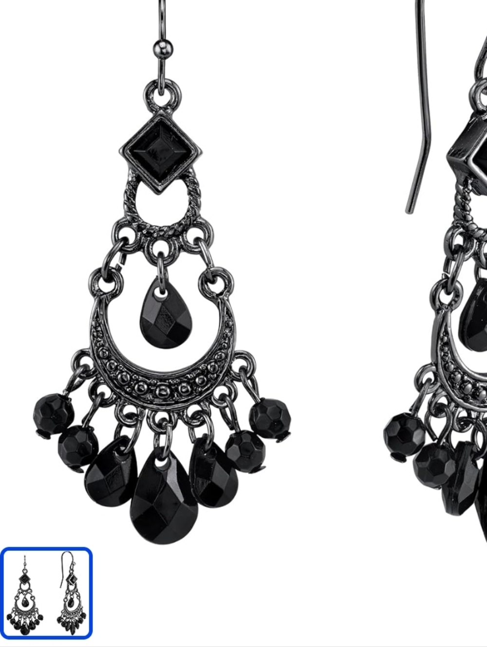 1928 Jewelry Black Briolette Bead Chandelier Earrings Party Prom Boho Goth Night